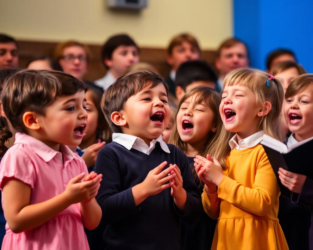 Coro escolar de niños cantando