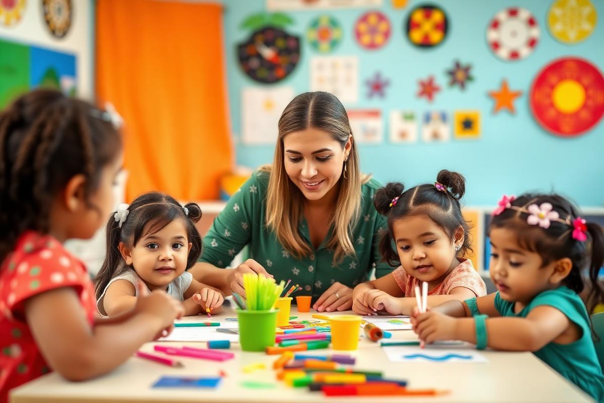 Niños de preescolar realizando actividades creativas